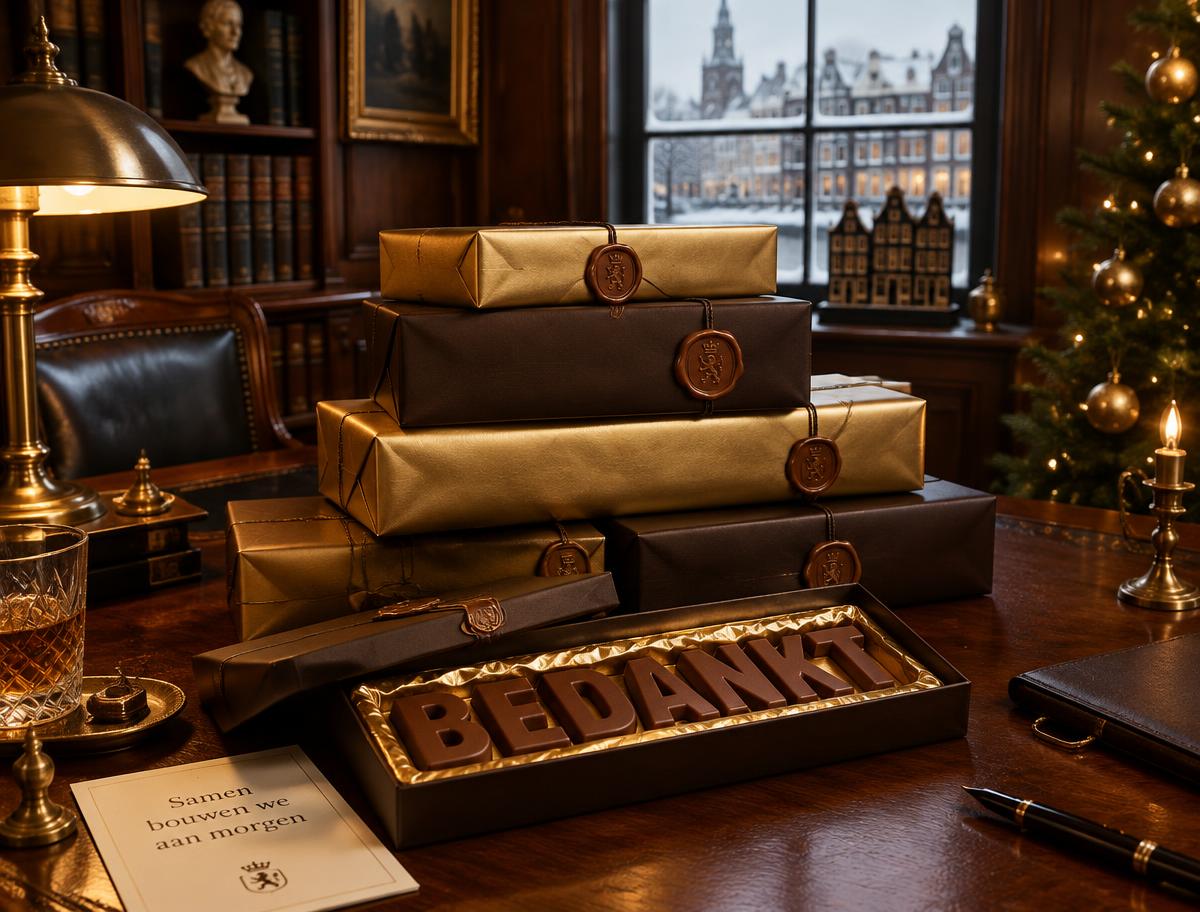 Zakelijke Sinterklaasgeschenken in goud en bruin papier met lakzegels