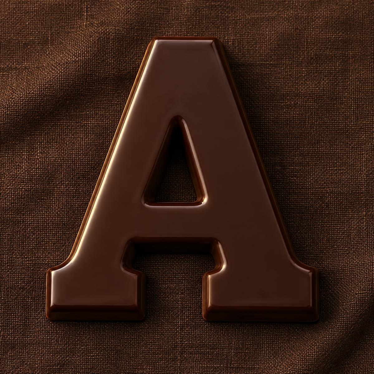 Pure chocoladeletter A, extra groot, op donker linnen